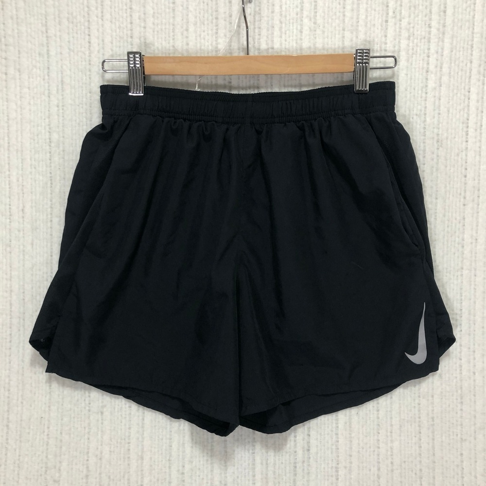 Nike Womens Dri-FIT Running Shorts Black Size Medium Reflective Swoosh Pocket